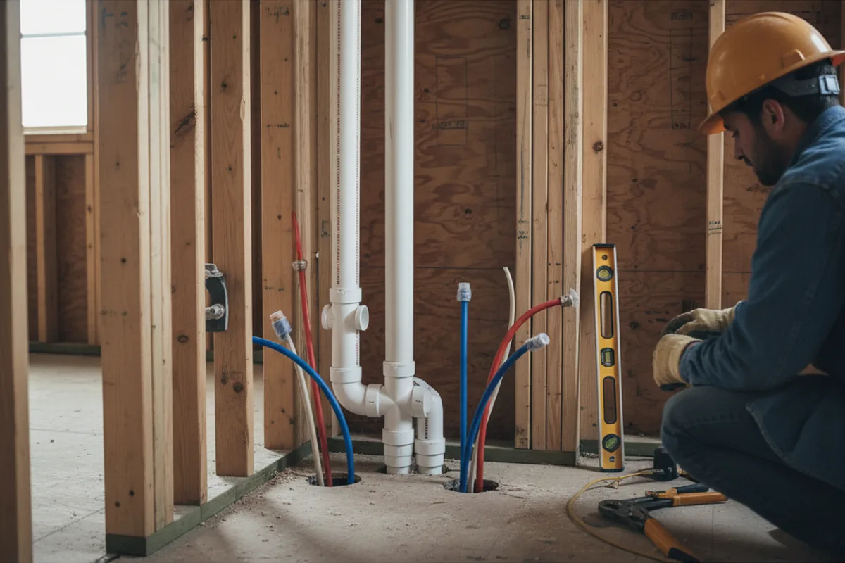 Drain and supply rough-in during Leak Detection in Elmira